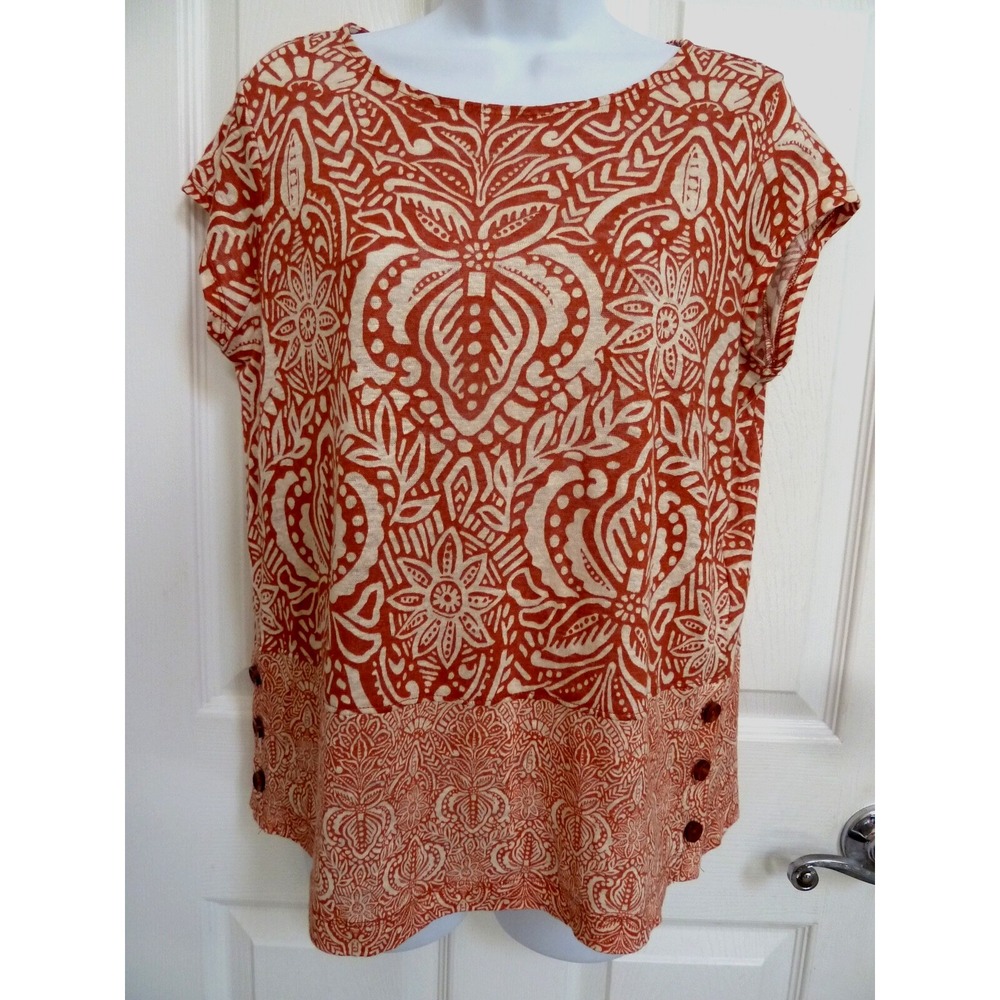 *RACHEL ZOE Sz Small 100% Linen Top Pullover Henna Indian*